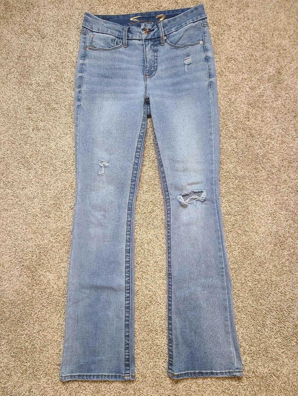 Seven 7 Denim Distressed Tummyless High Rise Slim Boot Cut Jeans Size 4 6